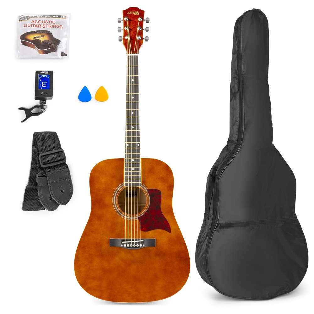  Zestaw: Gitara akustyczna Max Solojam Western ciemny naturalny+ akcesoria